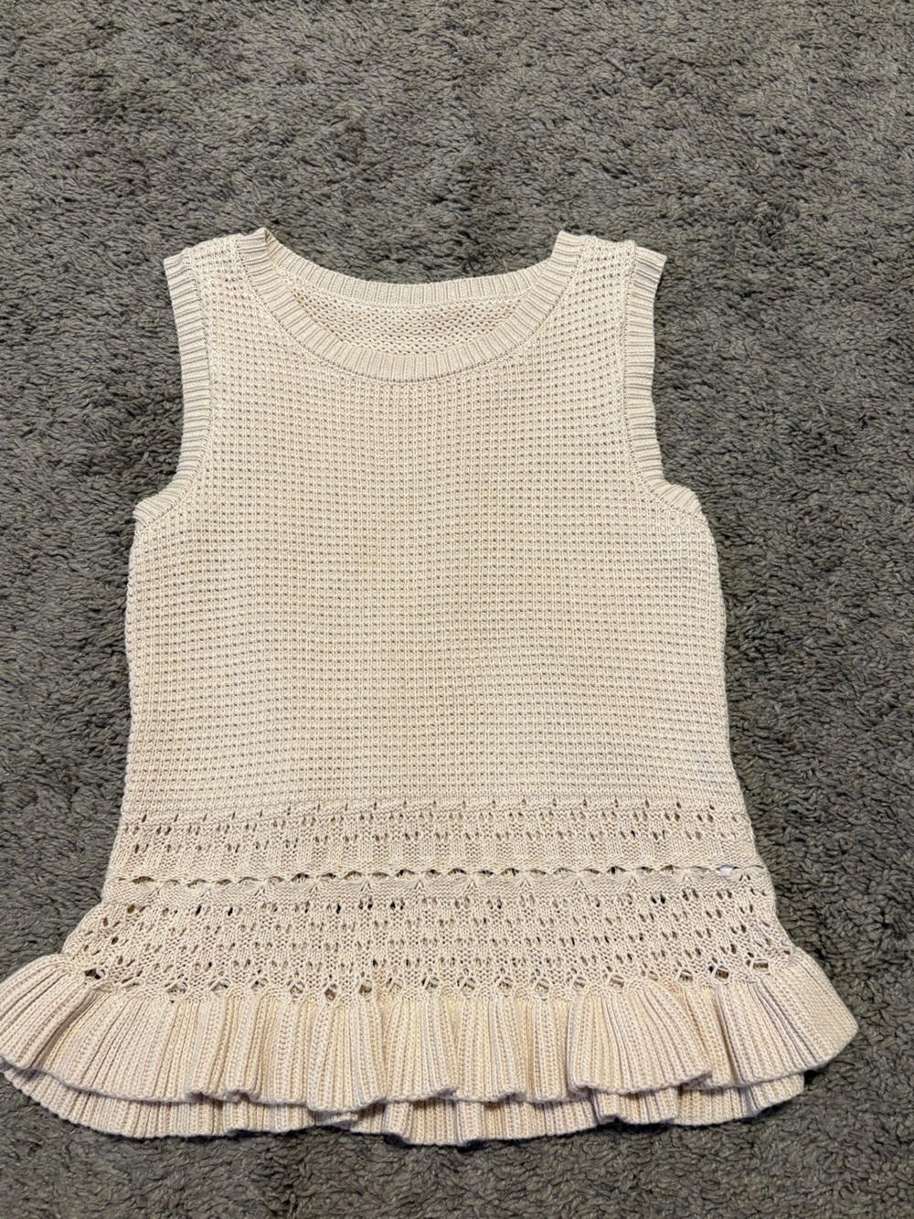 Amazon Cream Sleeveless Knit Ruffle Hem Tank Sweater